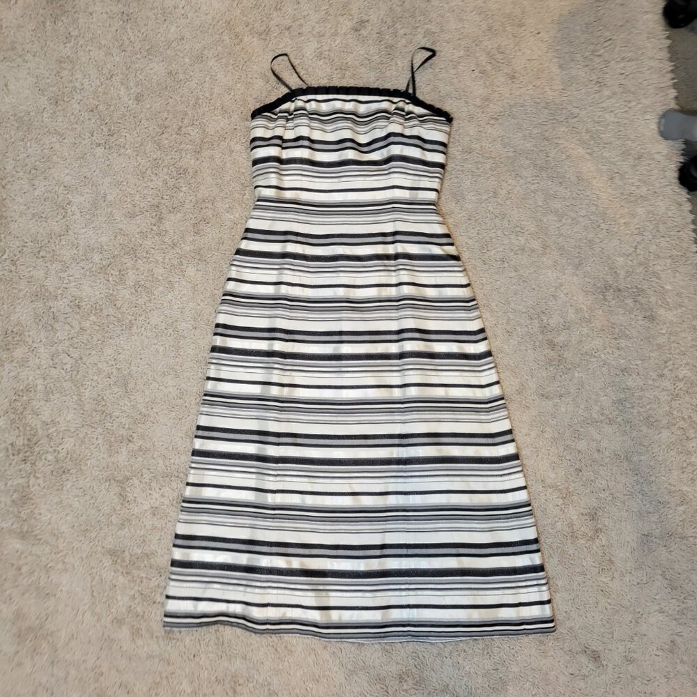Vintage Kir Strapless Neutral Metallic Stripe Cocktail Dress Size 8 Made in USA